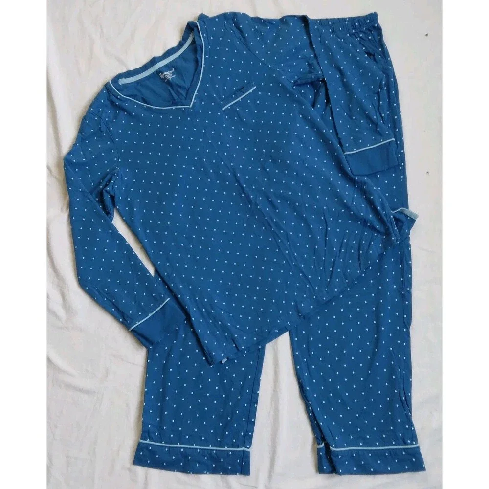 Pajamagram Set Blue Polka Dots Long Sleeve PJs 100% Cotton Women's Size Large